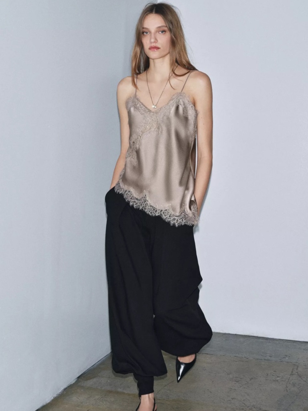 Zara Silk Lace Trim Camisole